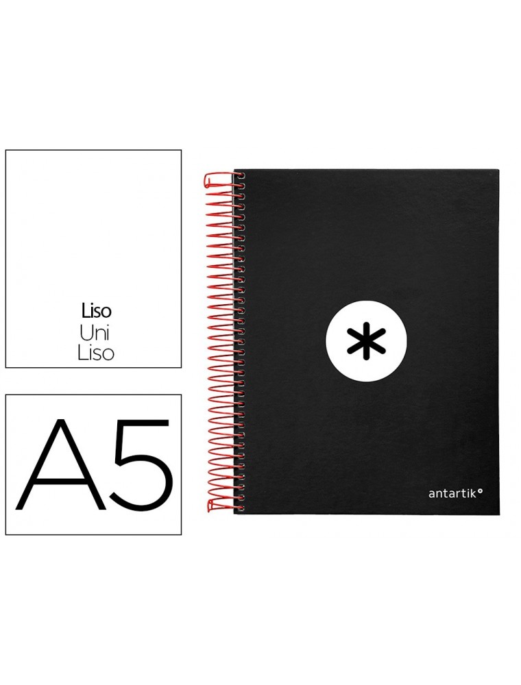 Cuaderno espiral liderpapel a5 micro antartik tapa forrada 120h 100g liso con bandas 6 taladros color negro