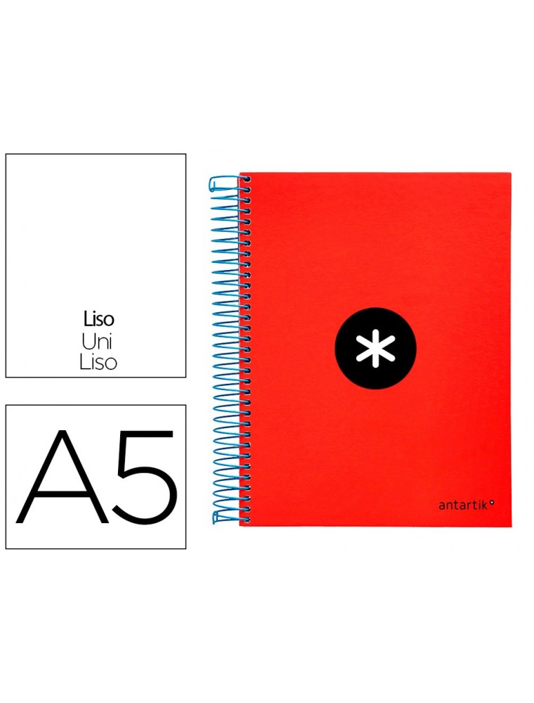 Cuaderno espiral liderpapel a5 micro antartik tapa forrada 120h 100g liso con bandas 6 taladros color rojo