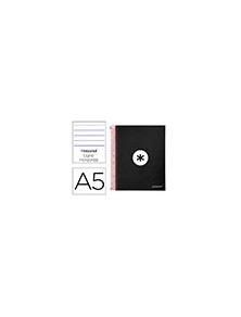 Cuaderno espiral liderpapel a5 micro antartik tapa forrada 120h 100 gr horizontal 5 bandas 6 taladros color negro