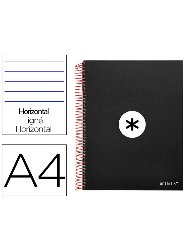 Cuaderno espiral liderpapel a4 micro antartik tapa forrada 120h 100 gr horizontal 5 bandas 4 taladros color negro