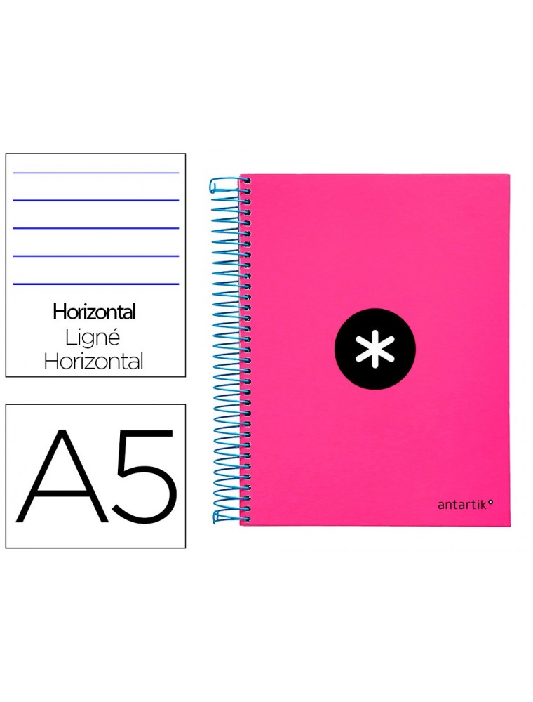 Cuaderno espiral liderpapel a5 micro antartik tapa forrada 120h 100 gr horizontal 5 bandas 6 taladros color rosa