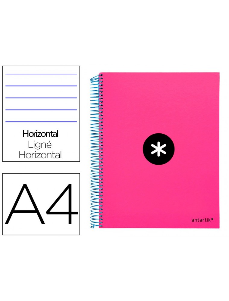 Cuaderno espiral liderpapel a4 micro antartik tapa forrada 120h 100 gr horizontal 5 bandas 4 taladros color rosa