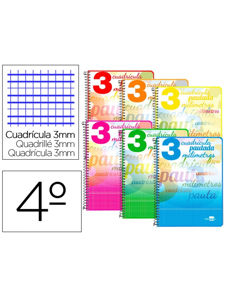 Cuaderno espiral liderpapel cuarto pautaguia tapa dura 80h75 gr cuadro pautado 3 mm con margen