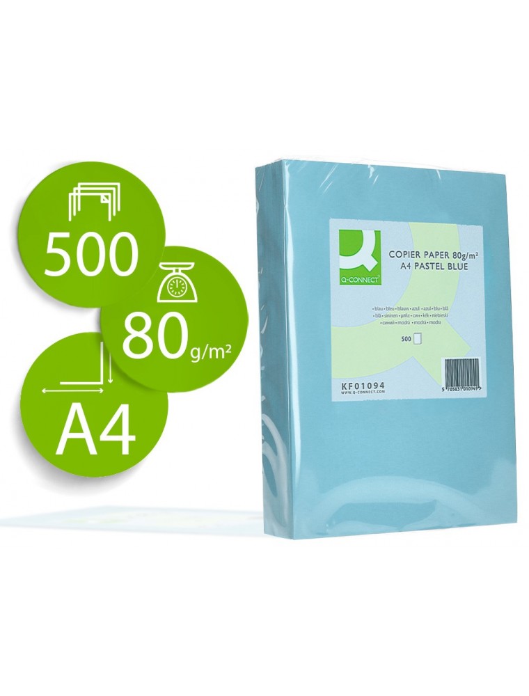 Papel color q-connect din a4 80gr celeste paquete de 500 hojas