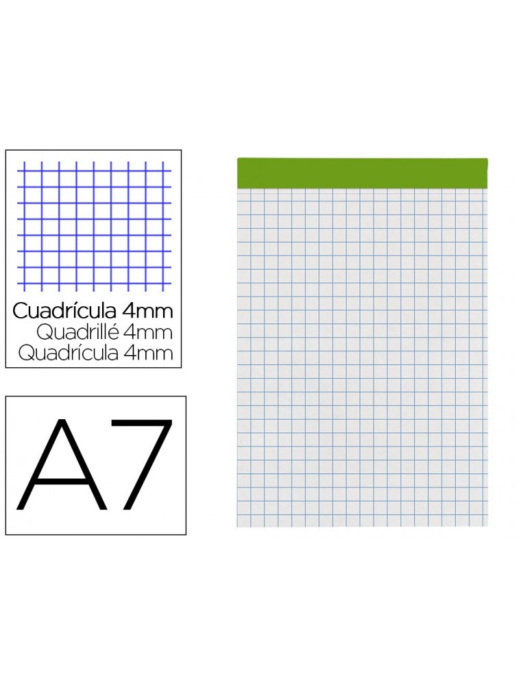 Bloc notas liderpapel cuadro 4 mm a7 80 hojas 60 gm2 perforado sin tapa