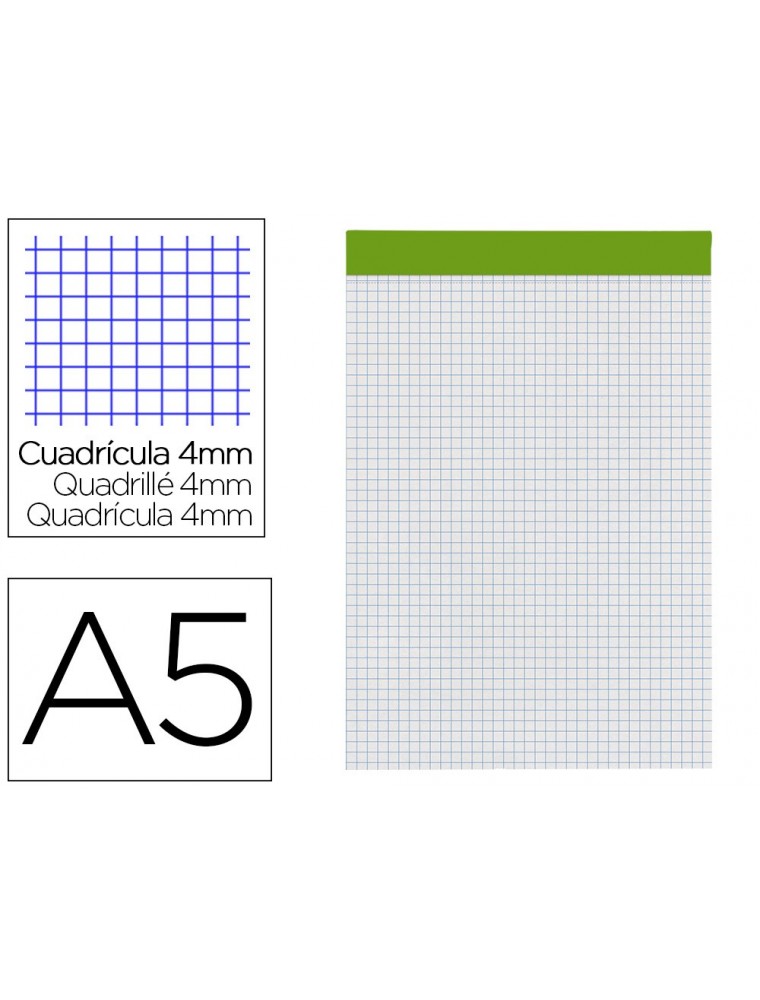 Bloc notas liderpapel cuadro 4 mm a5 80 hojas 60 gm2 perforado sin tapa