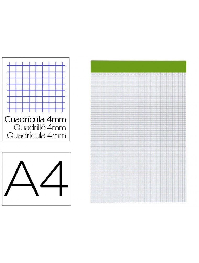 Bloc notas liderpapel cuadro 4 mm a4 80 hojas 60 gm2 perforado sin tapa