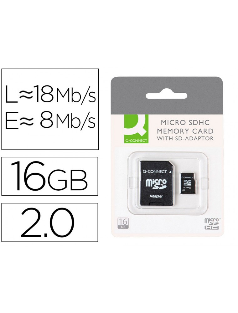 Memoria sd micro q-connect flash 16 gb clase 6 con adaptador