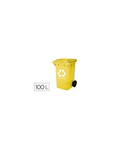 Papelera contenedor q-connect plastico amarillo para plasticos y envases metalicos 100l con tapa y ruedas 750x470x370 mm