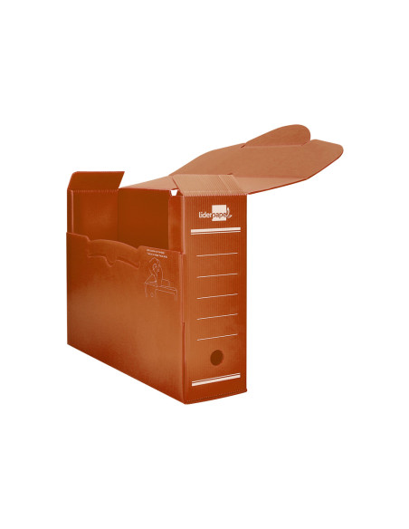 Caja archivo definitivo plastico liderpapel lomo 100 mm marron 360x100x260 mm