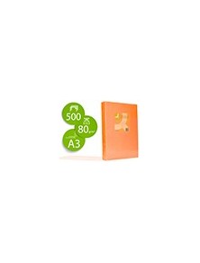 Papel color q-connect din a3 80gr naranja neon paquete de 500 hojas