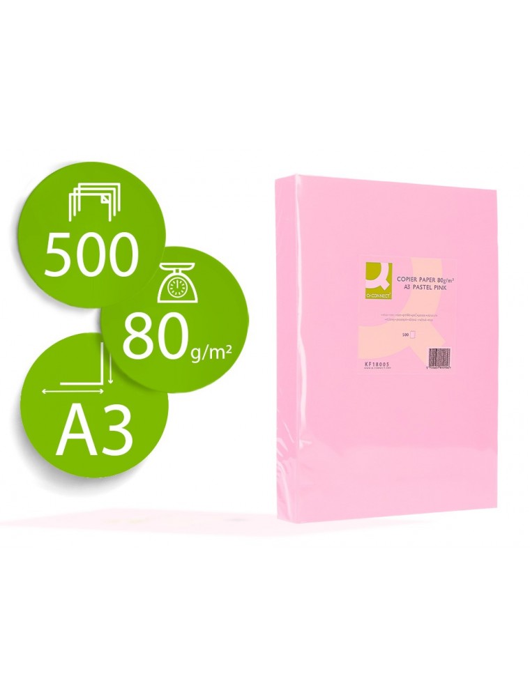 Papel color q-connect din a3 80 gr rosa paquete de 500 hojas