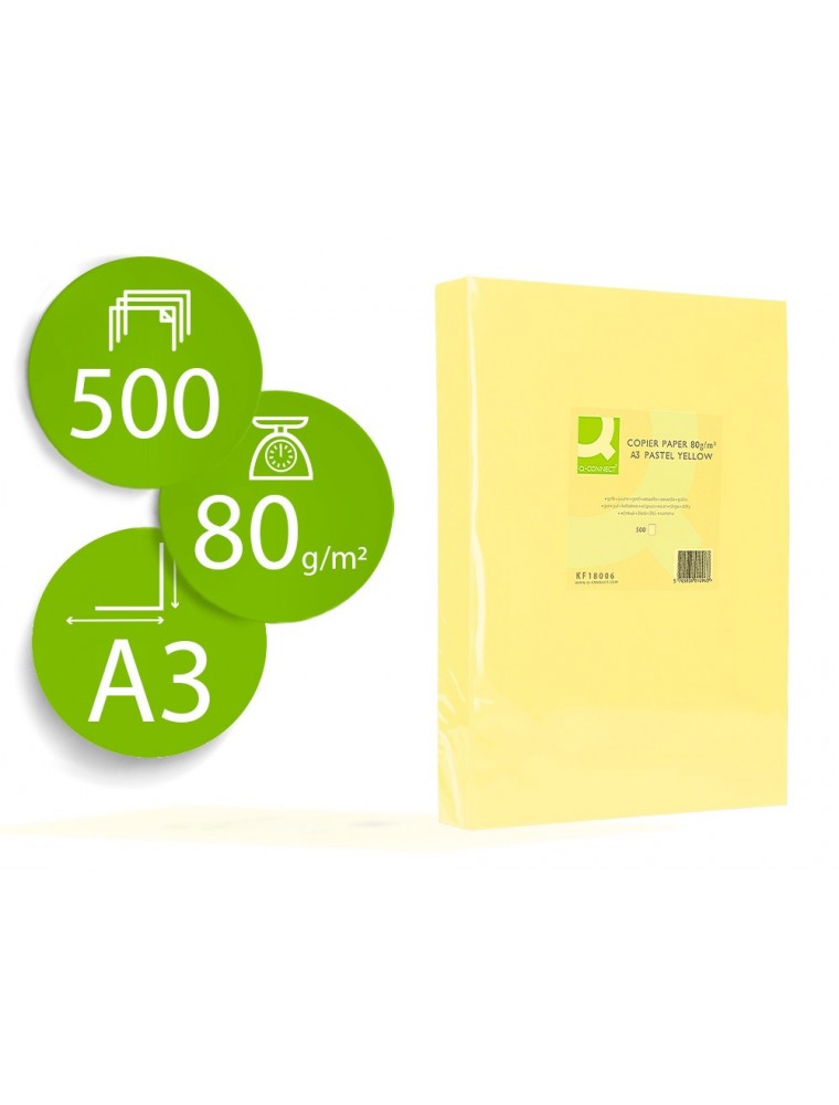 Papel color q-connect din a3 80gr amarillo paquete de 500 hojas