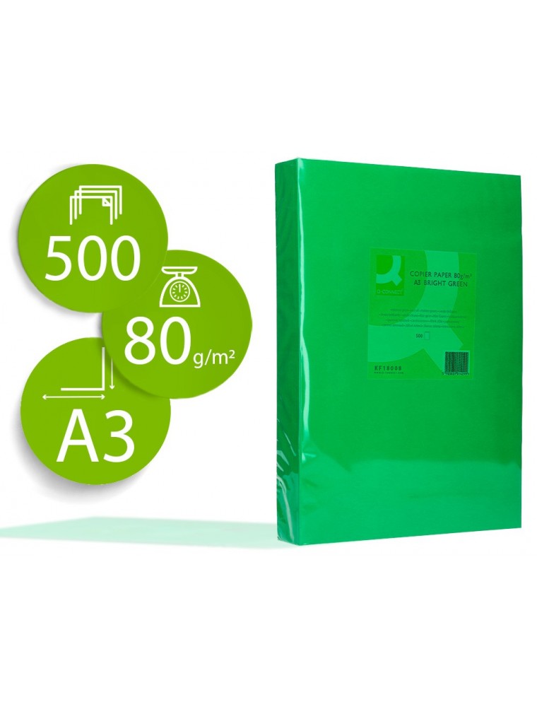 Papel color q-connect din a3 80gr verde intenso paquete de 500 hojas