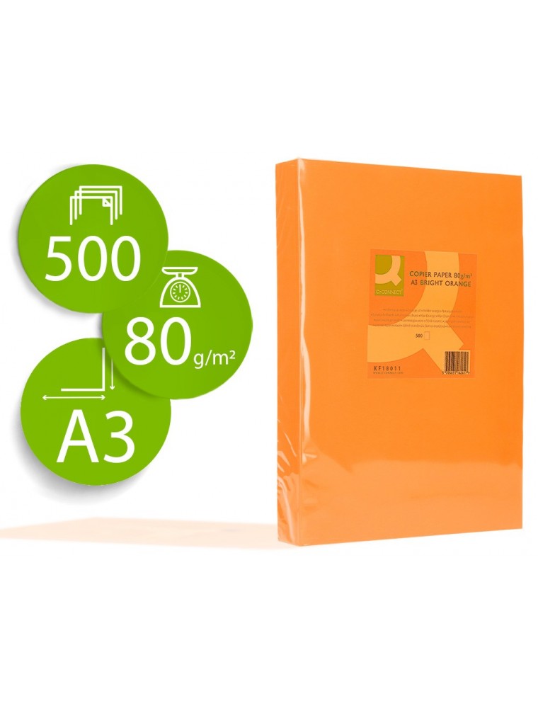 Papel color q-connect din a3 80 gr naranja intenso paquete de 500 hojas