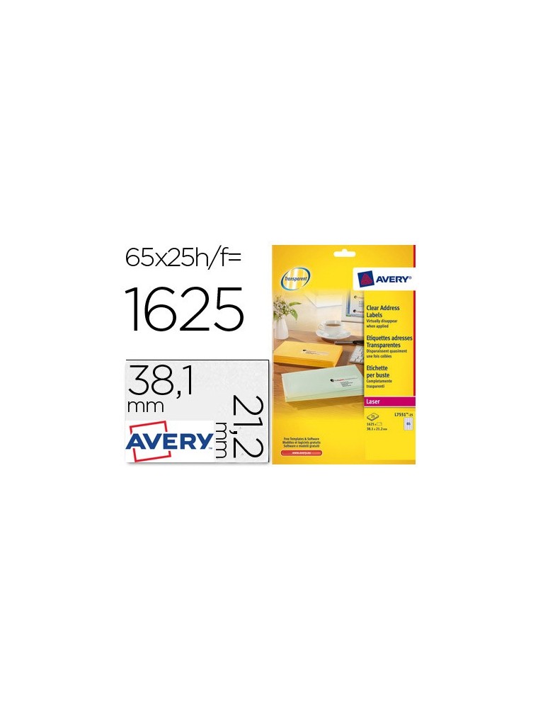 Etiqueta adhesivas resistente avery transparente 38,1x21,2 mm caja de 1625 unidades