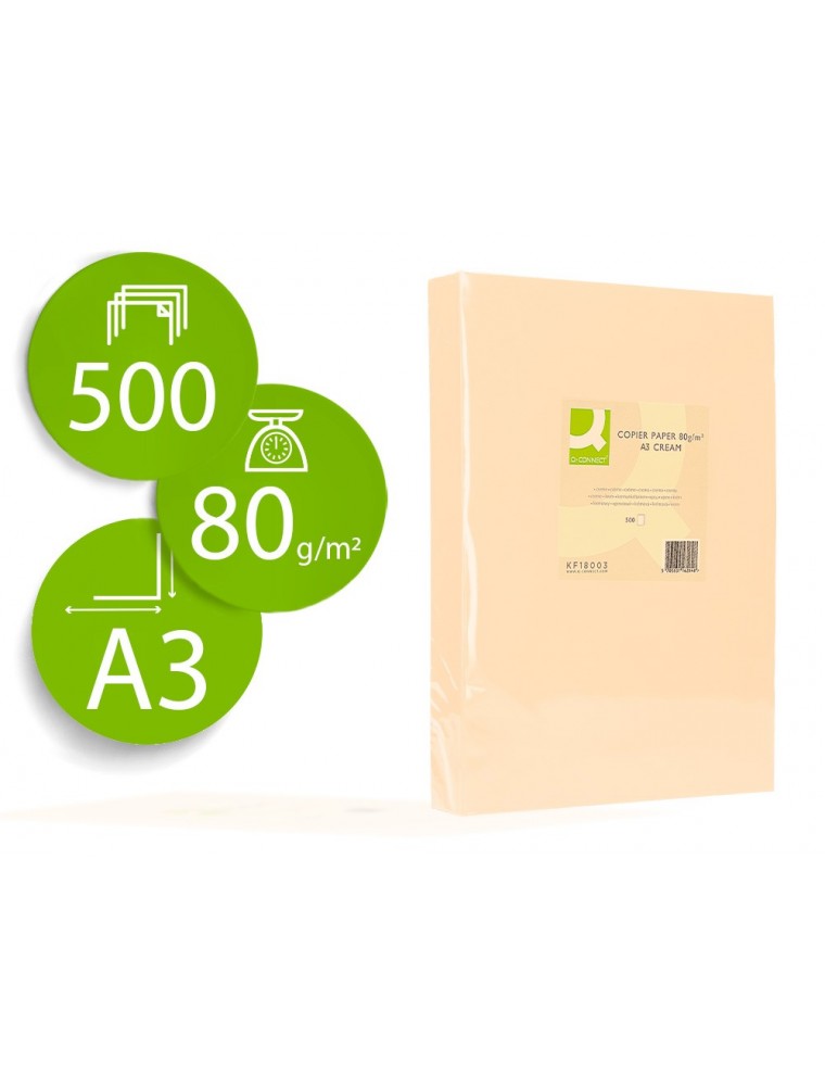 Papel color q-connect din a3 80gr crema paquete de 500 hojas