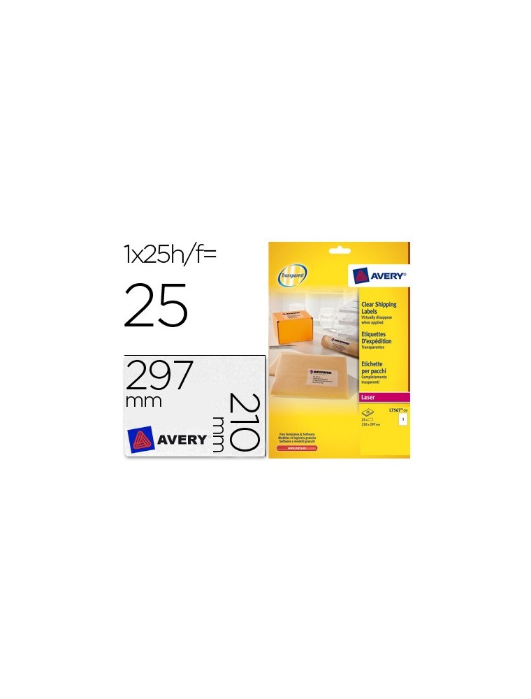 Etiqueta adhesivas resistente avery transparente 210x297 mm caja de 25 unidades