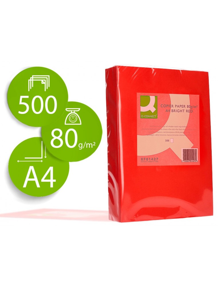 Papel color q-connect din a4 80gr rojo intenso paquete de 500 hojas