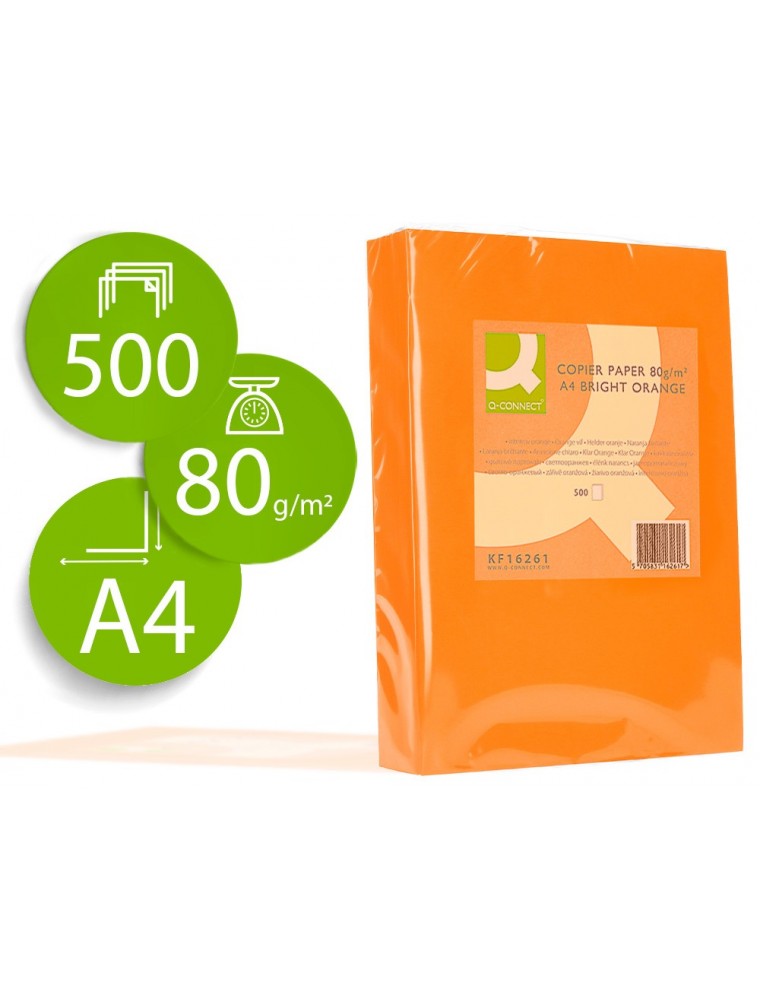 Papel color q-connect din a4 80gr naranja intenso paquete de 500 hojas