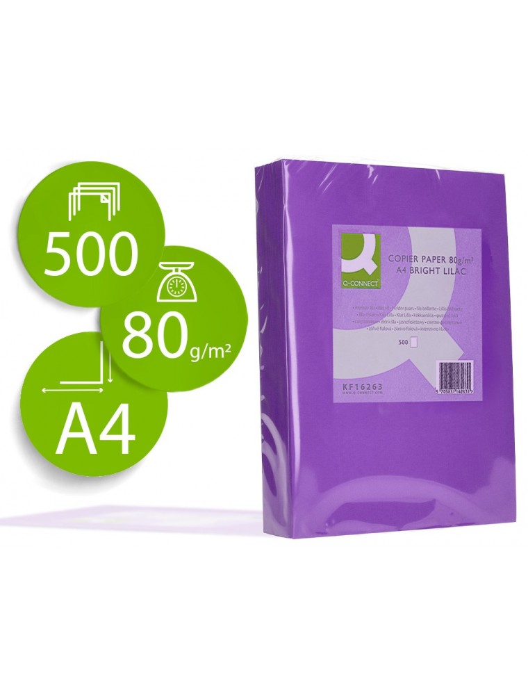 Papel color q-connect din a4 80gr lila intenso paquete de 500 hojas