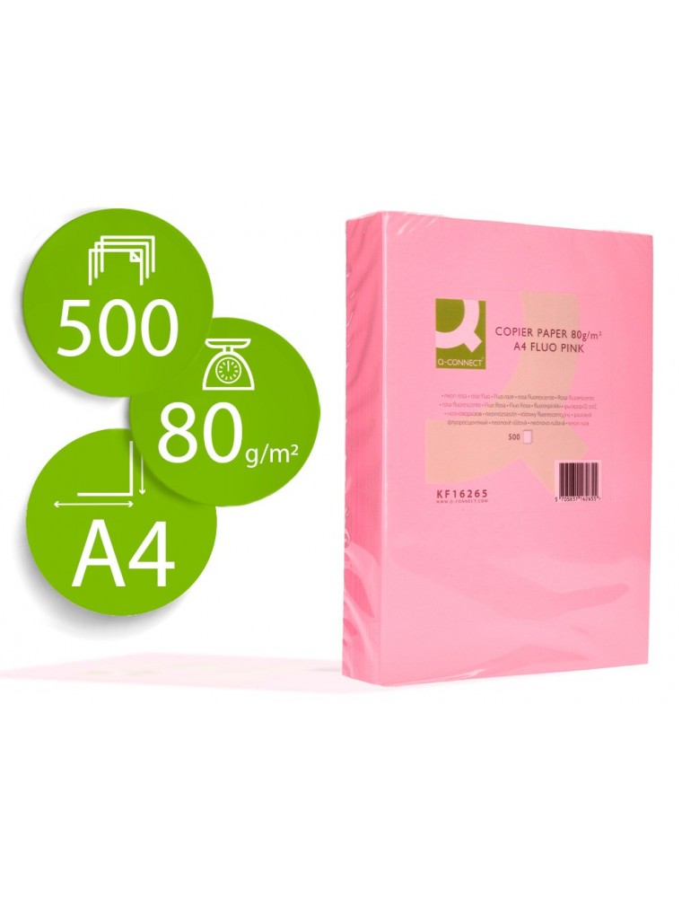 Papel color q-connect din a4 80gr rosa neon paquete de 500 hojas