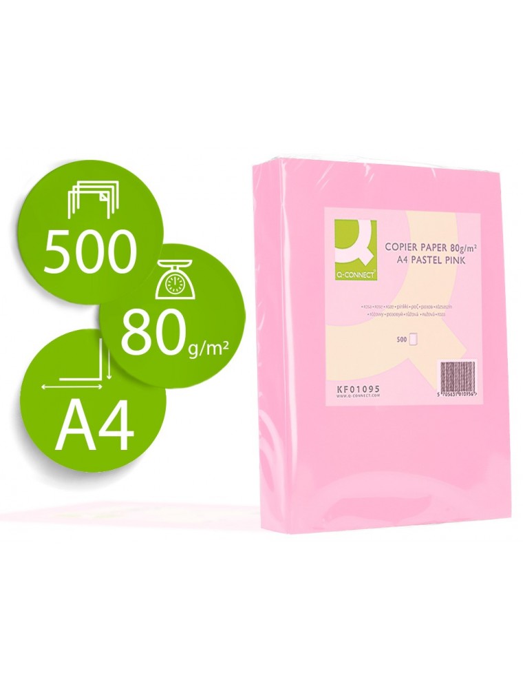 Papel color q-connect din a4 80 gr rosa paquete de 500 hojas