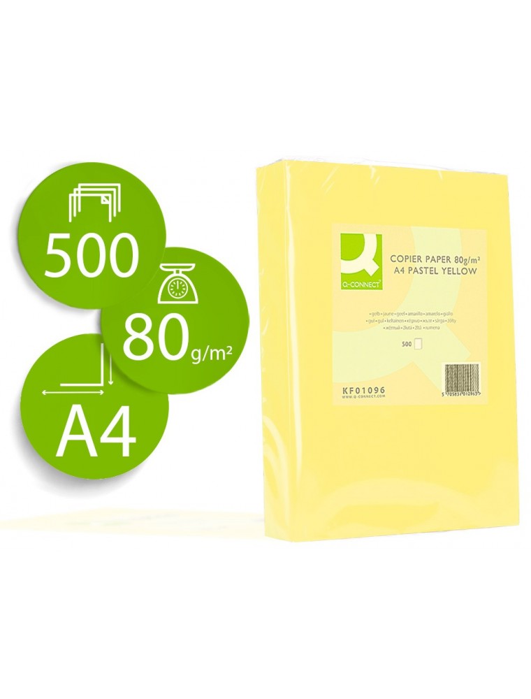 Papel color q-connect din a4 80gr amarillo paquete de 500 hojas