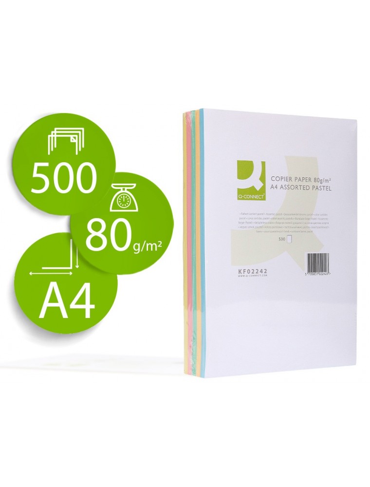 Papel color q-connect din a4 80 gr 5 colores surtidos paquete de 500 hojas