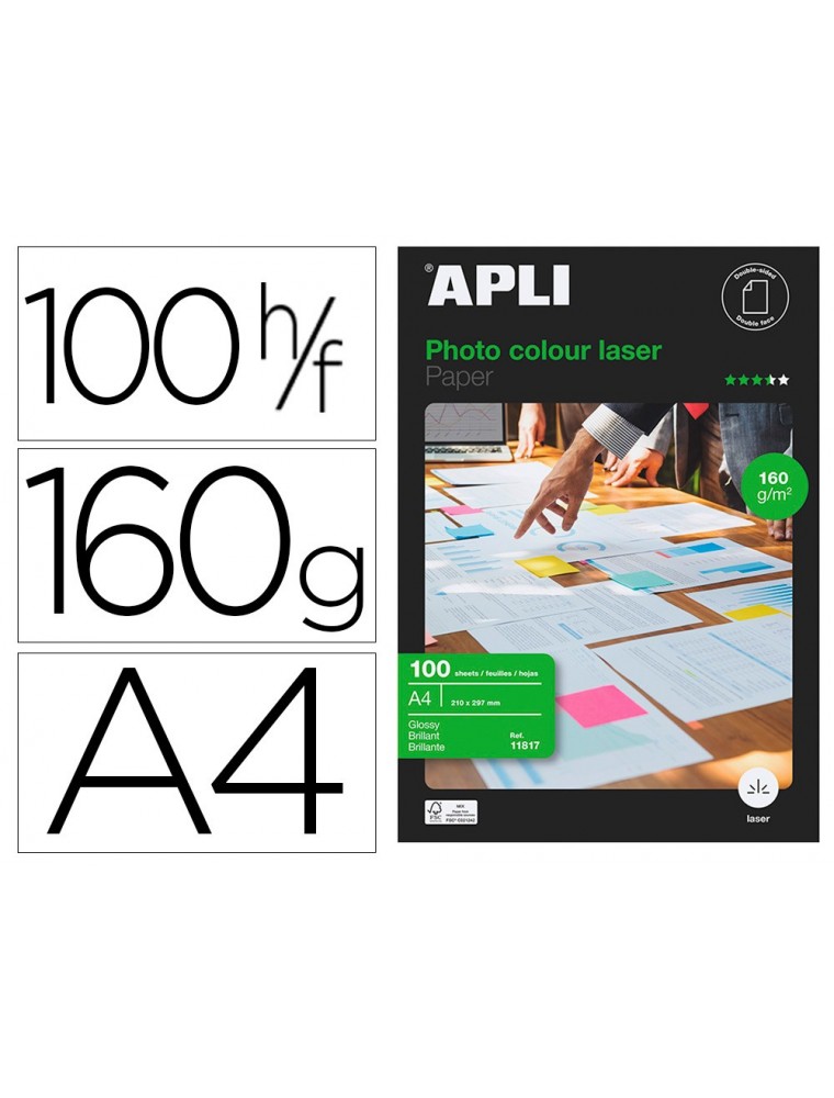 Papel fotografico apli glossy doble cara din a4 pack de 100 hojas 160 gr