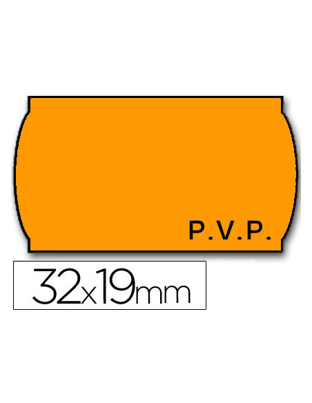 Etiquetas meto onduladas 32x19 mm pvp adh.2 fluor naranja rollo 1000 etiquetas