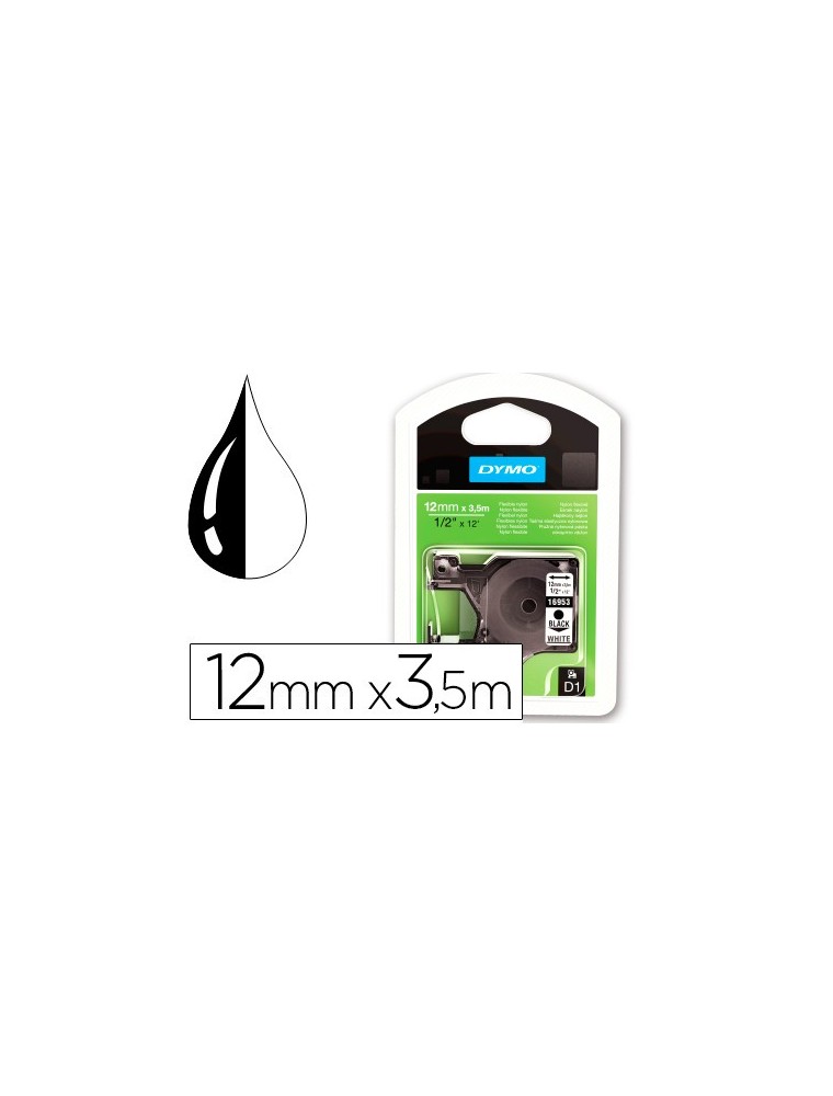 Cinta dymo negro blanco 12mm x3,5 mt d1 nylon