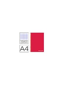 Cuaderno espiral liderpapel a4 micro jolly tapa forrada 140h 75 gr cuadro 5mm 5 bandas 4 taladros color rojo