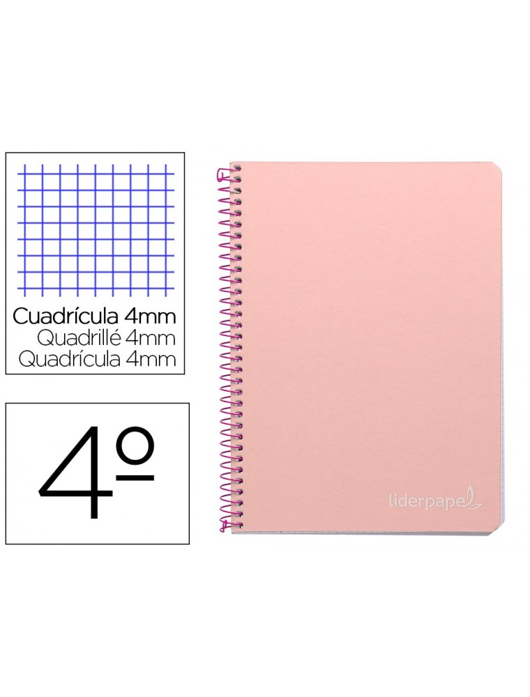 Cuaderno espiral liderpapel cuarto witty tapa dura 80h 75gr cuadro 4mm con margen color rosa