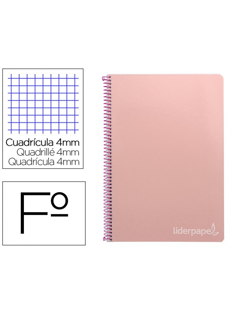 Cuaderno espiral liderpapel folio witty tapa dura 80h 75gr cuadro 4mm con margen color rosa