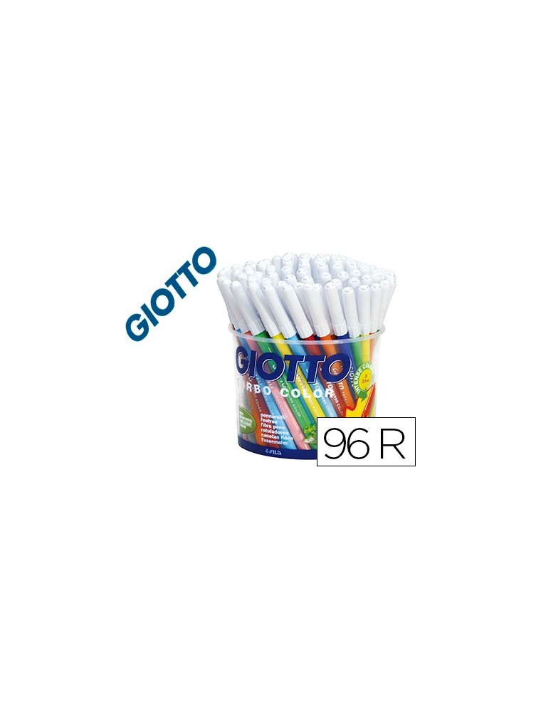 Rotulador giotto turbo color bote de 96 unidades 12 colorespor 8 unidades de cada color lavables con punta bloqueada