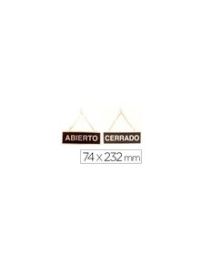 Letrero metalico serigrafiado abierto y cerrado con cadena y ventosa para colgar de 74x232 mm