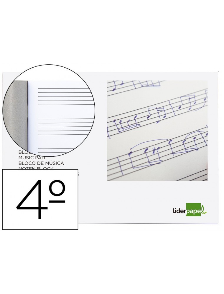 Bloc musica liderpapel pentagrama 5mm cuarto 20 hojas 100gm2 grapado