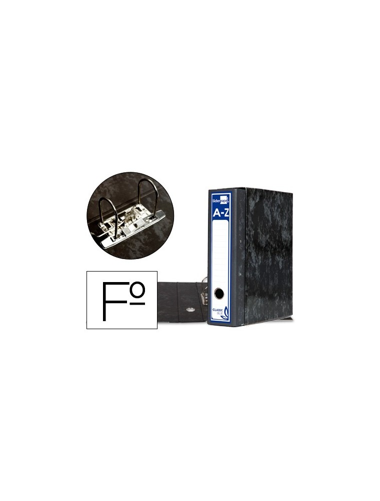 Archivador de palanca liderpapel carton forrado folio jaspeado negro con caja classic blue