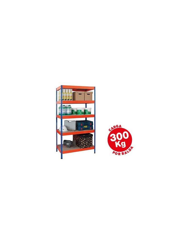 Estanteria metalica ar storage 192x100x50cm 5 estantes 300kg por estante bandejas de maderasin tornillos azul naranja