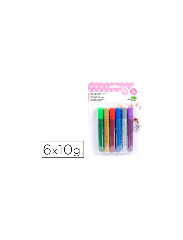 Purpurina pegamento liderpapel fantasia colores metalicos blister de 6 unidades de 10 gr