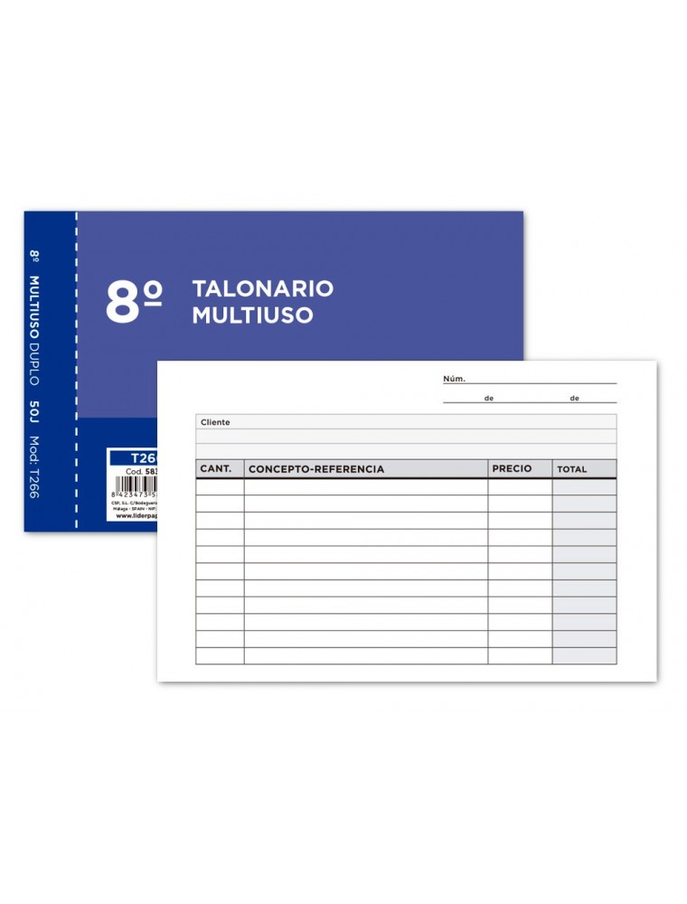 Talonario liderpapel multiuso octavo duplicado apaisado