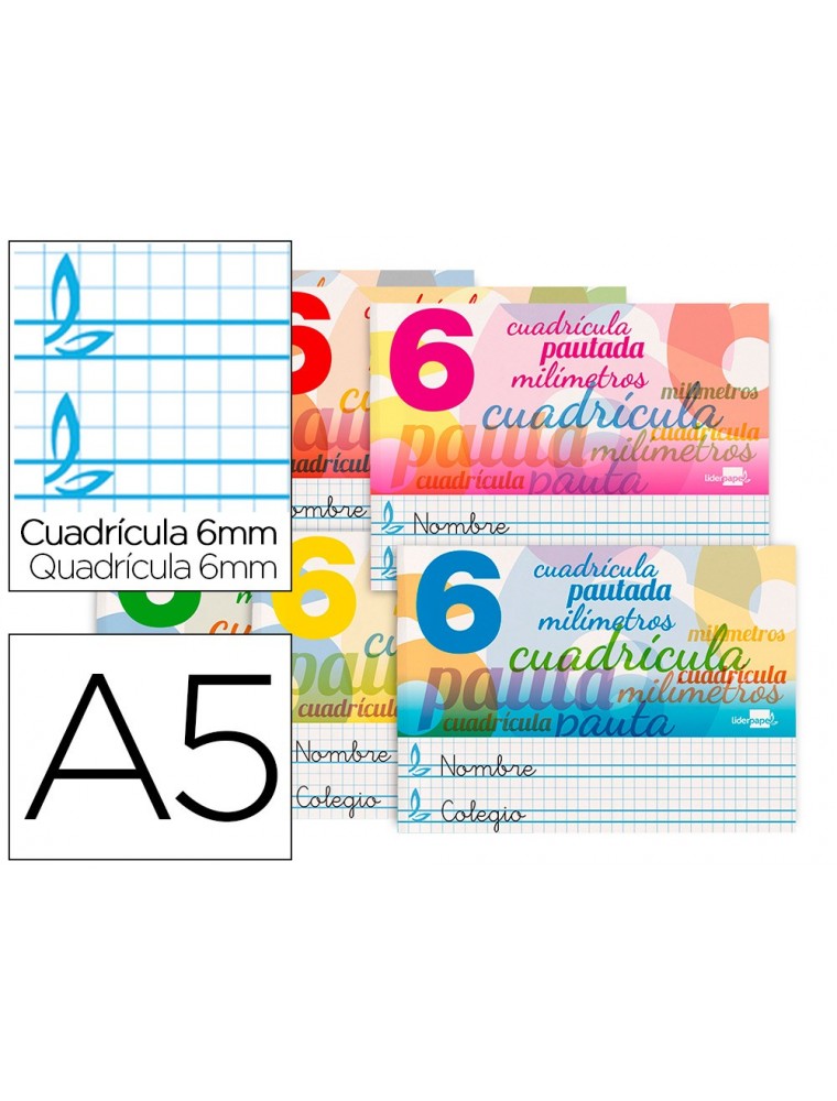 Libreta liderpapel pautaguia tapa cartoncillo 32 hojas din a5 70 g cuadriculado pautado 6 mm apaisado