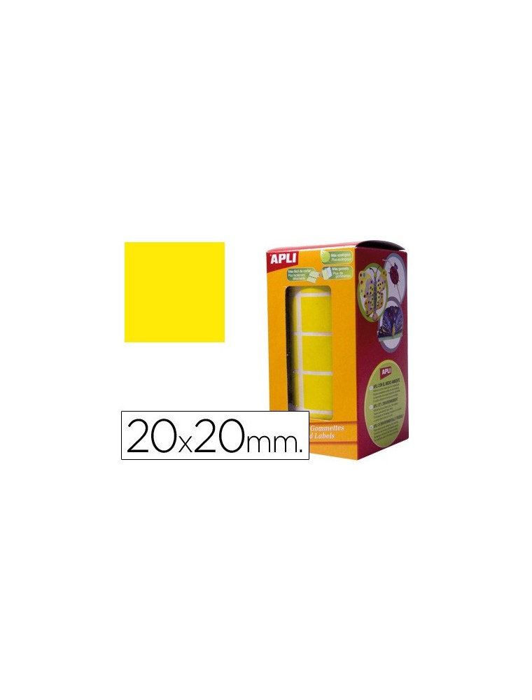 Gomets autoadhesivos cuadrados 20x20 mm amarillo rollo de 1770 unidades