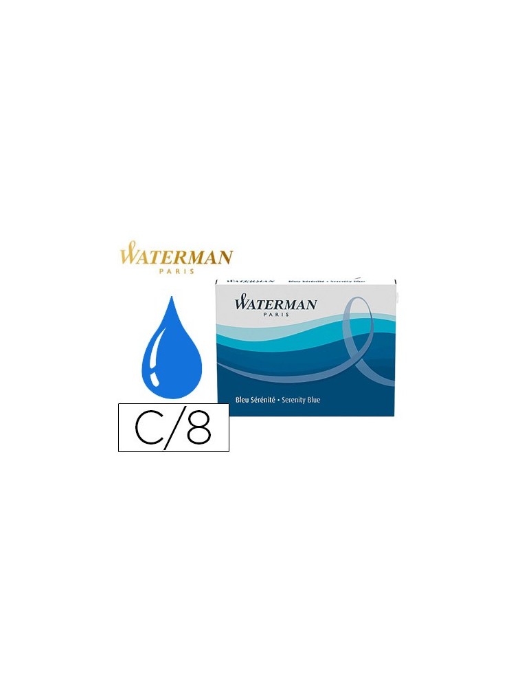 Tinta estilografica waterman serenity blue caja de 8 cartuchos standard largos