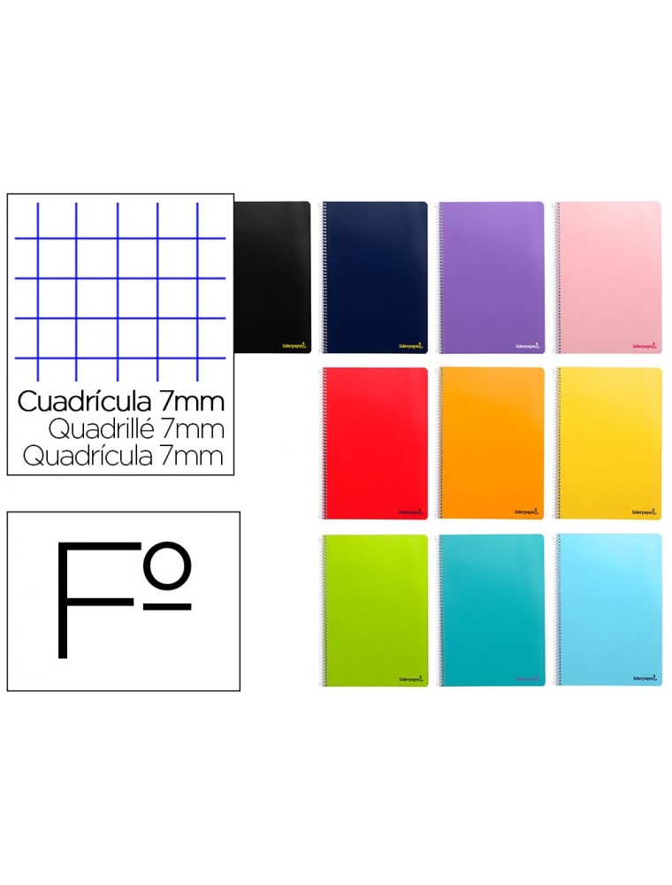 Cuaderno espiral liderpapel folio smart tapa blanda 80h 60gr cuadro 8 mm con margen colores surtidos