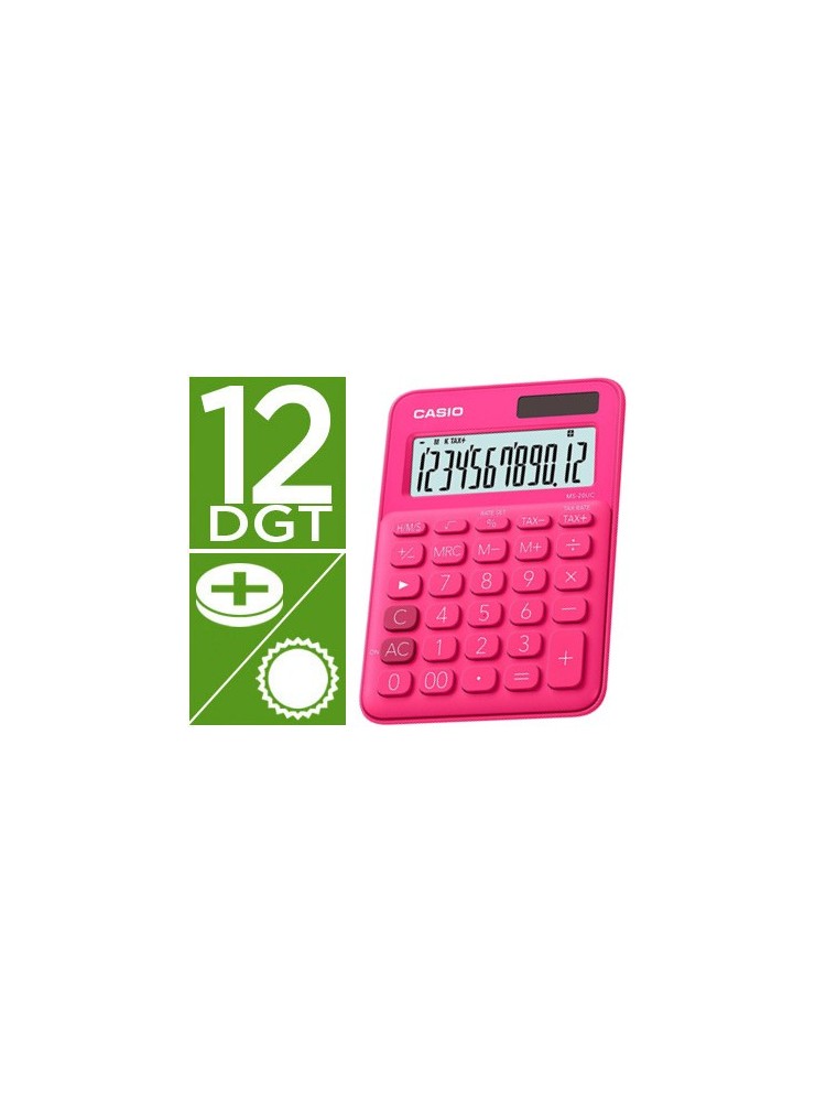 Calculadora casio ms-20uc-rd sobremesa 12 digitos tax - color fucsia