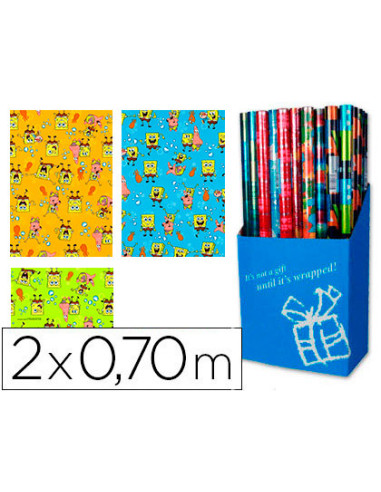 Papel de regalo infantil bob esponja rollo ancho 70 cm longitud 2 mt diseños surtidos gramaje 60 gr