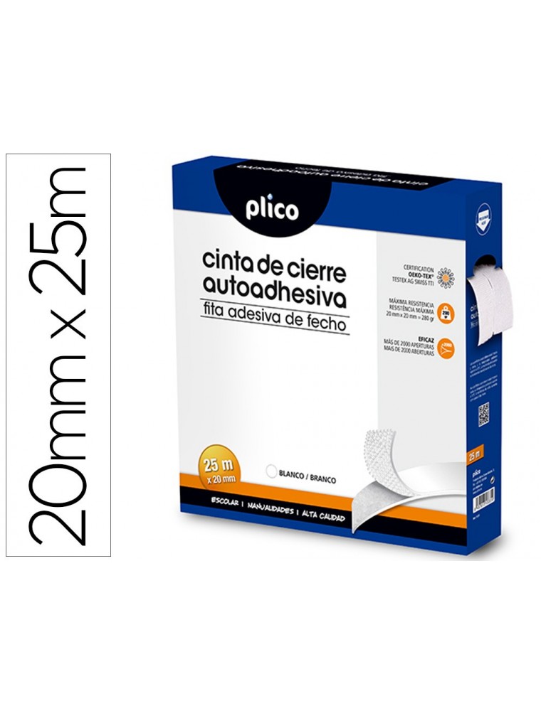 Cinta de cierre adhesiva plico velcro blanco 20mm x 25m