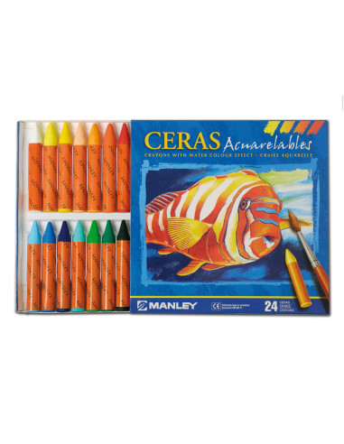 Lapices cera manley acuarelable caja de 24 unidades colores surtidos